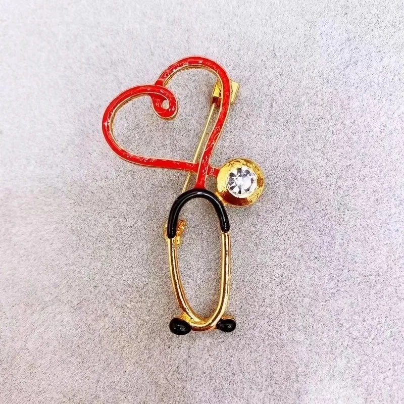 Fashion Pin Electrocardiogram Alloy Enamel Inlay Rhinestones Women'S Brooches