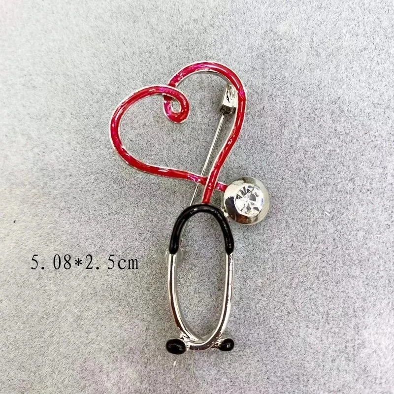 Fashion Pin Electrocardiogram Alloy Enamel Inlay Rhinestones Women'S Brooches