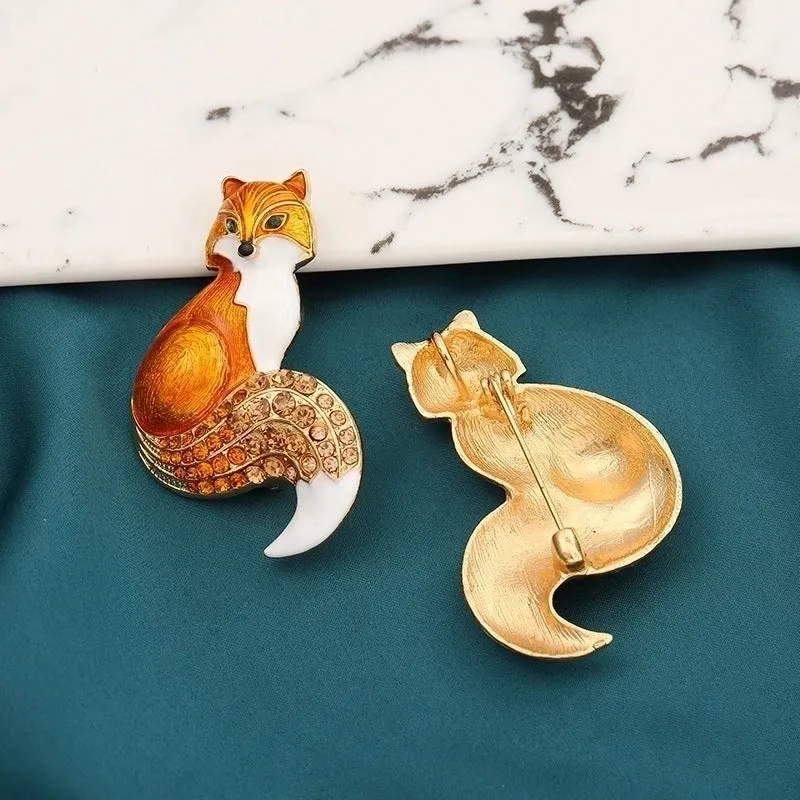 Fashion Pin Fox Alloy Rhinestone Enamel Unisex Brooches