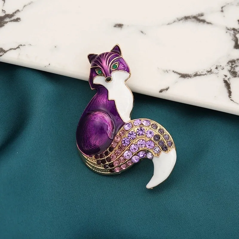 Fashion Pin Fox Alloy Rhinestone Enamel Unisex Brooches