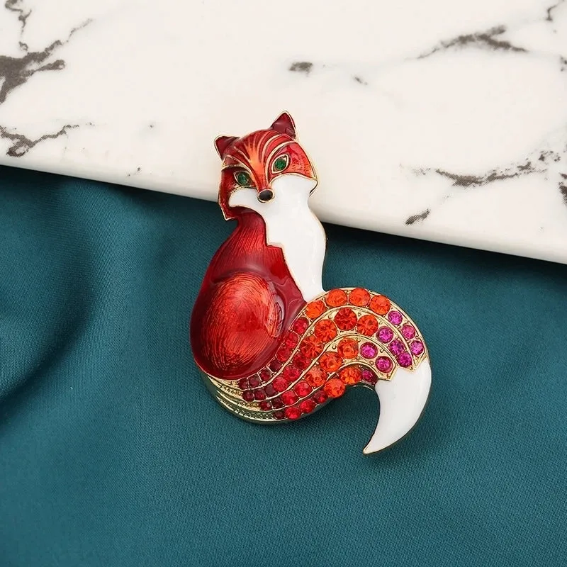 Fashion Pin Fox Alloy Rhinestone Enamel Unisex Brooches