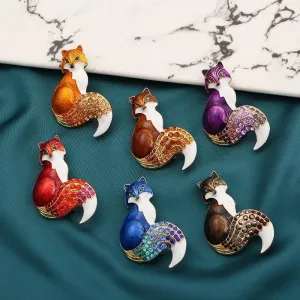 Fashion Pin Fox Alloy Rhinestone Enamel Unisex Brooches