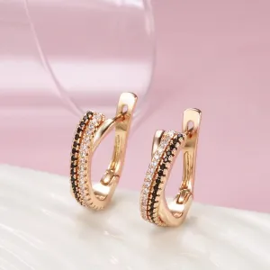 Fashion Simple Double Row Black And White Zircon Earrings