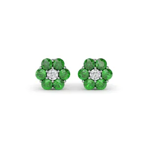 Floral Emerald And Diamond Stud Earrings