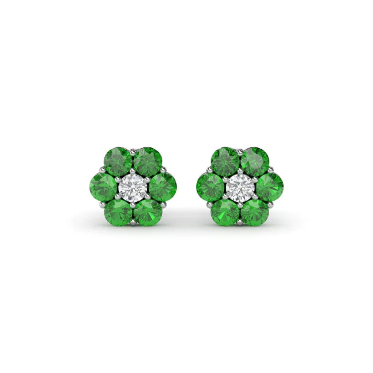 Floral Emerald And Diamond Stud Earrings