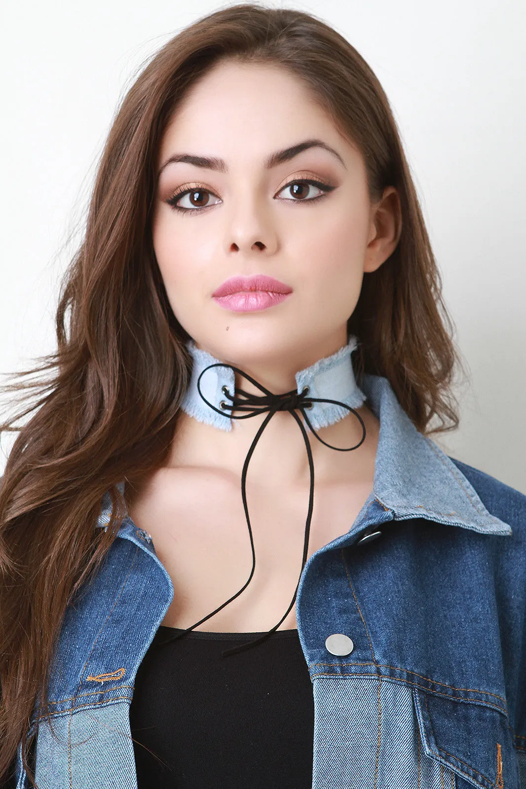 Frayed Denim Corset Choker