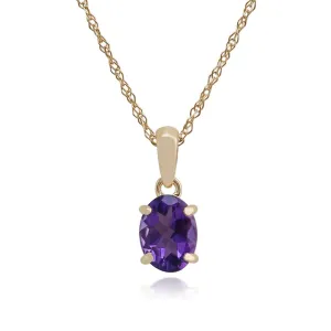 gelb 9 Karat Gold 0.99ct ct 4 Klaue Satz Amethyst klassisch oval Anhänger mit Kette