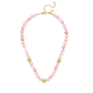 Genuine Pink Jade Necklace with Gold Beads