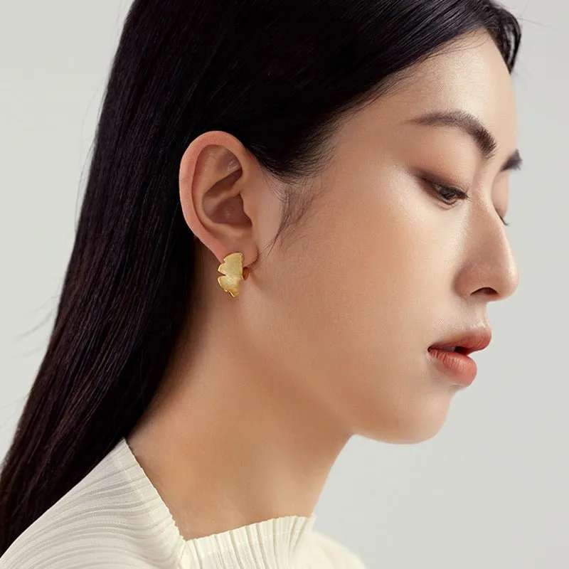 Ginkgo Biloba Leaf Gold Stud Earrings