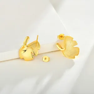 Ginkgo Biloba Leaf Gold Stud Earrings