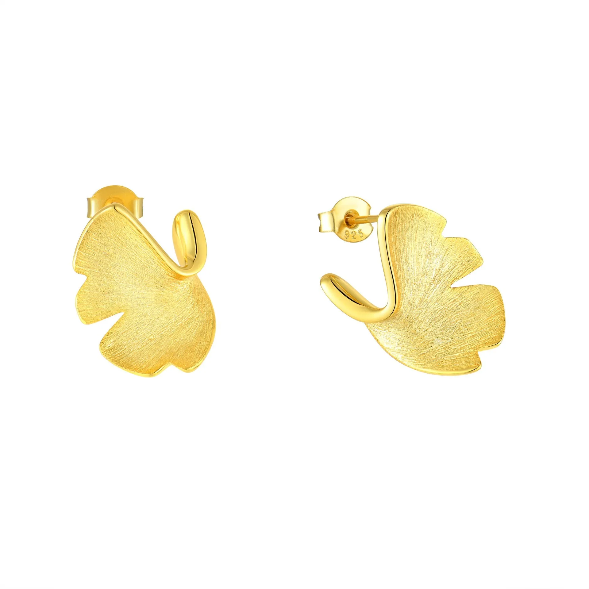 Ginkgo Biloba Leaf Gold Stud Earrings