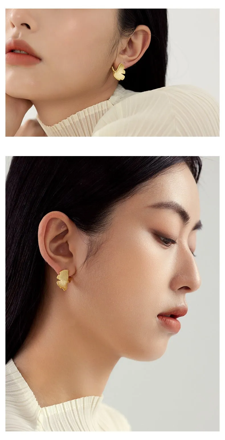 Ginkgo Biloba Leaf Gold Stud Earrings