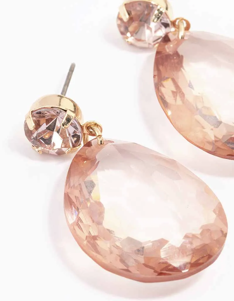 Gold & Peach Teardrop Diamante Earrings