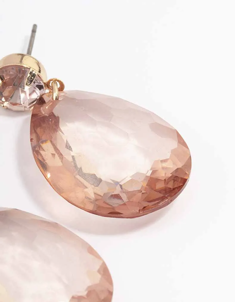 Gold & Peach Teardrop Diamante Earrings