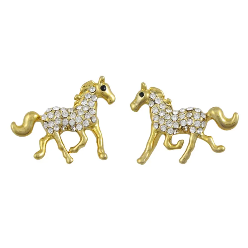 Gold and Crystal Running Horse Pierced Earring - REC539