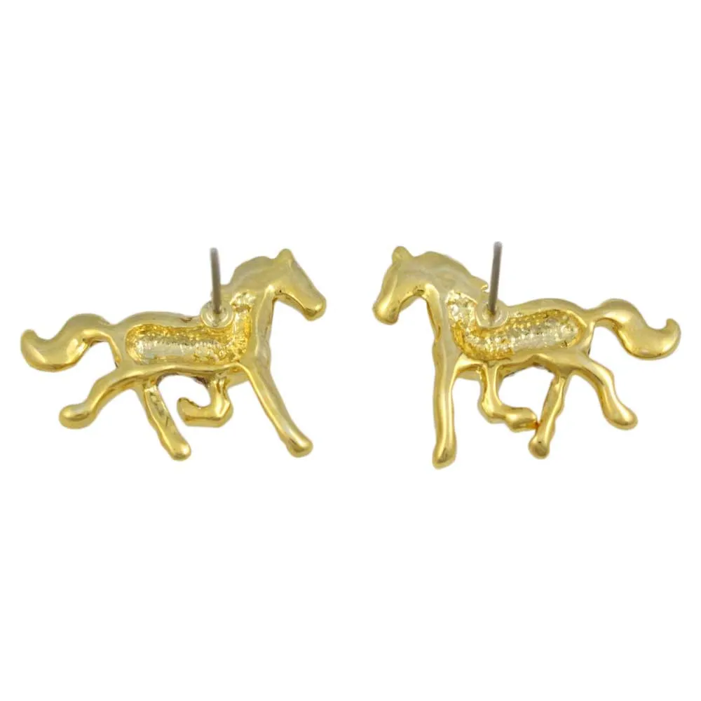 Gold and Crystal Running Horse Pierced Earring - REC539