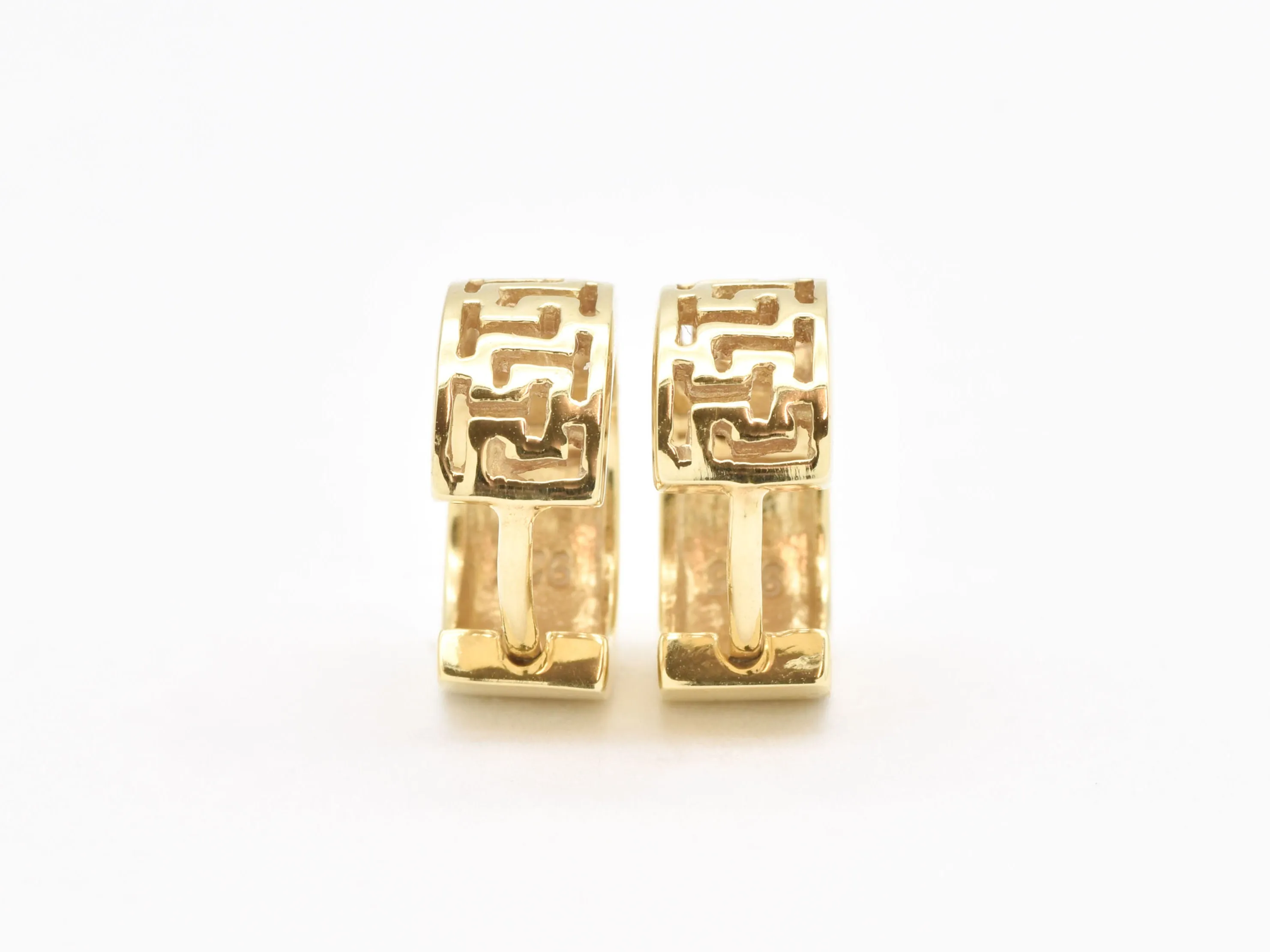 Gold Aztec Earrings - Wide Vintage Earrings - Gold Hoop Earrings