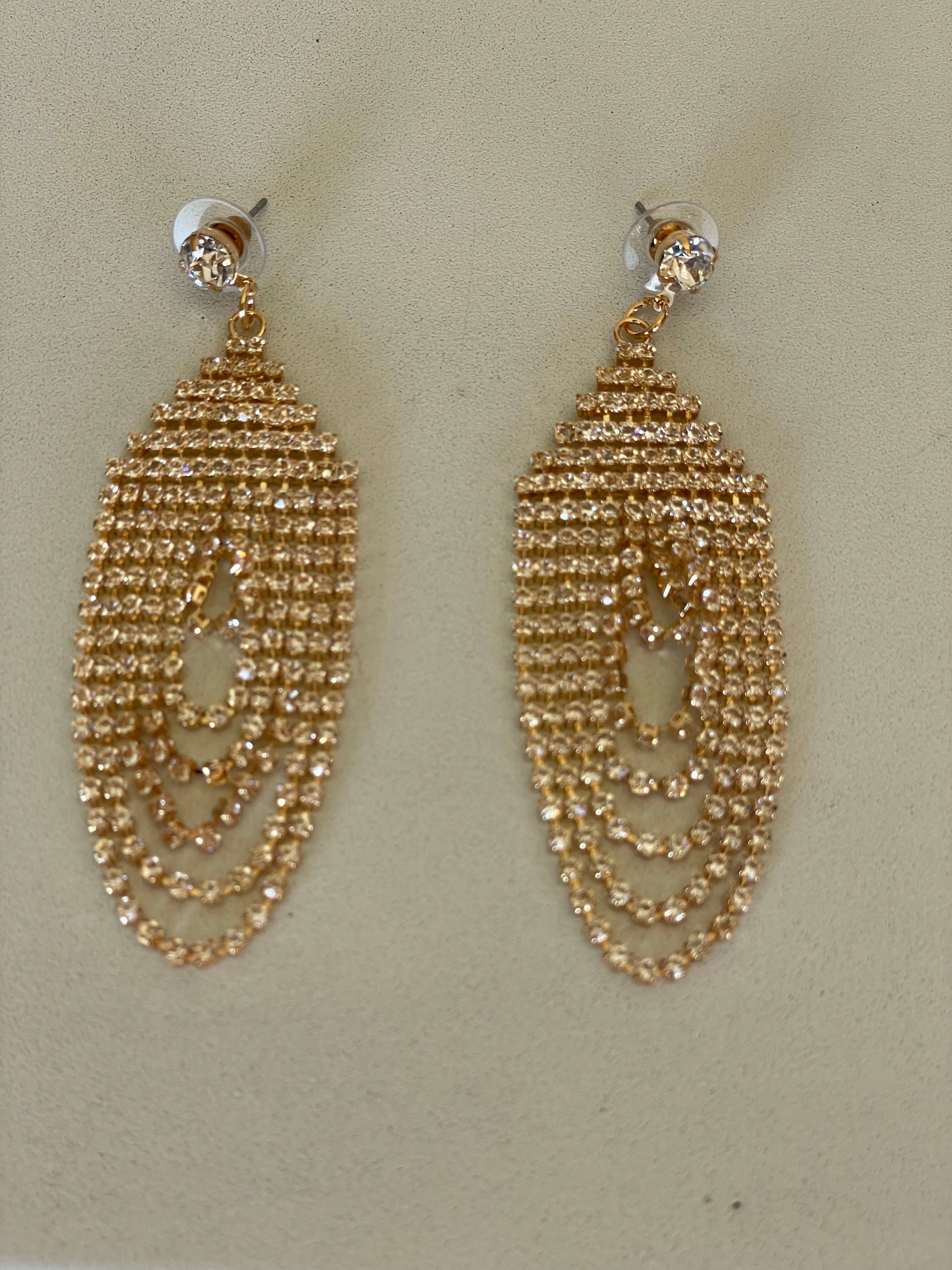 Gold Bling Crystal Chandelier Post Earrings