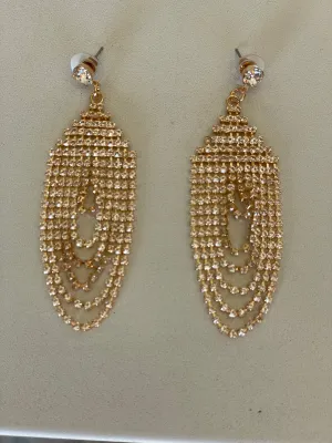 Gold Bling Crystal Chandelier Post Earrings