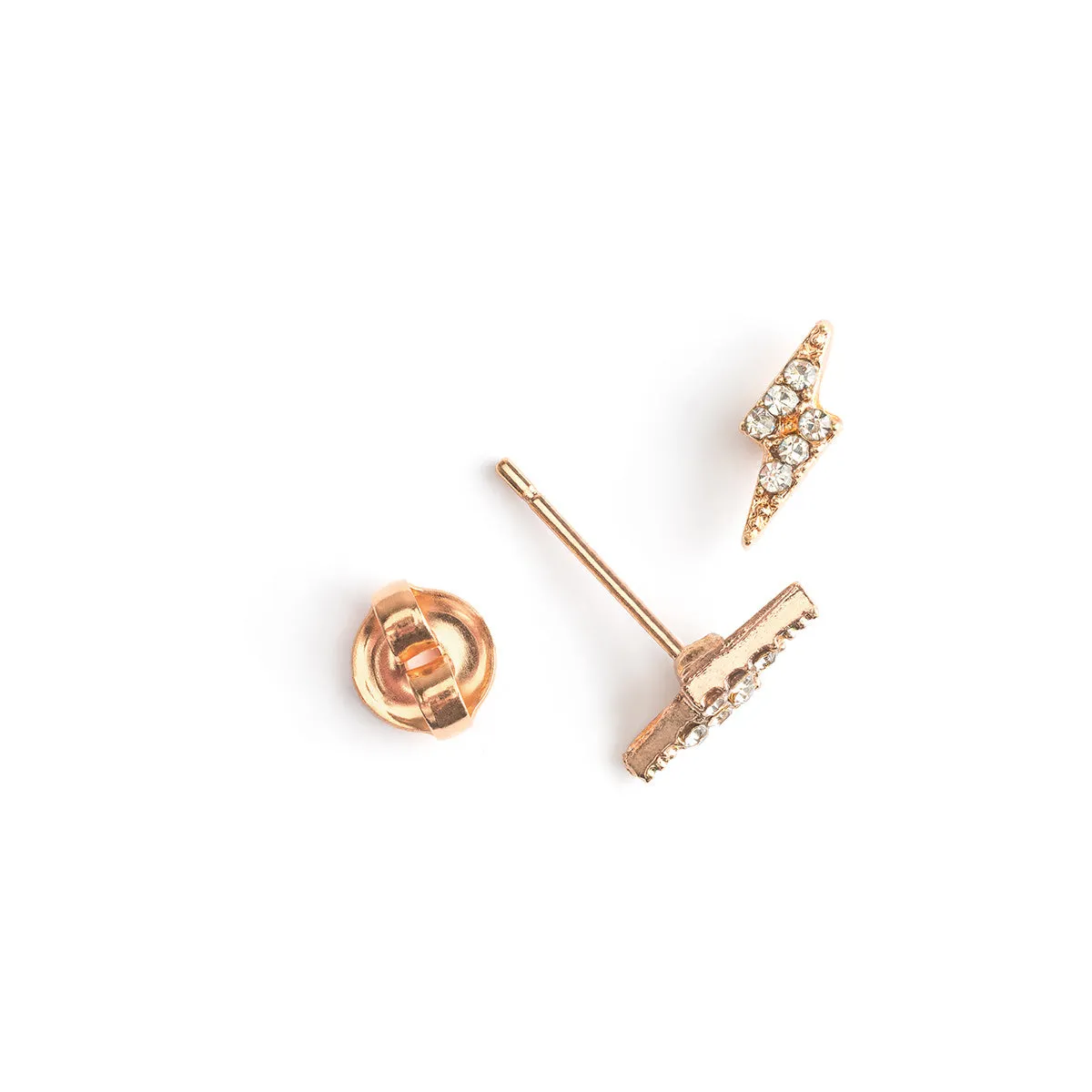 Gold Crystal Lightning Bolt Stud Earrings