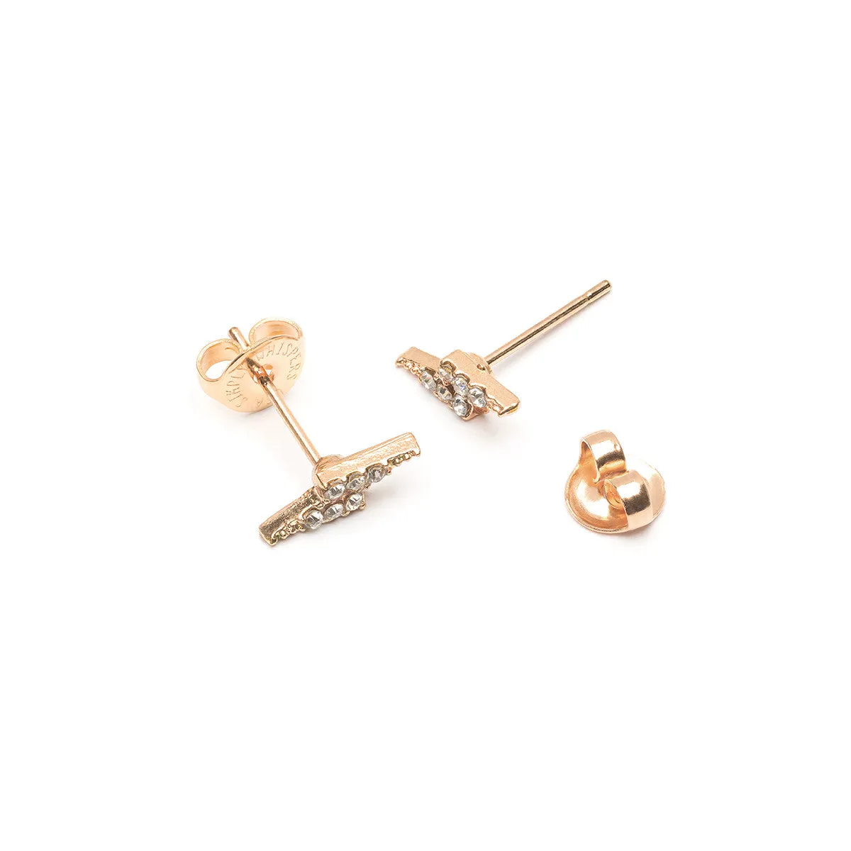 Gold Crystal Lightning Bolt Stud Earrings