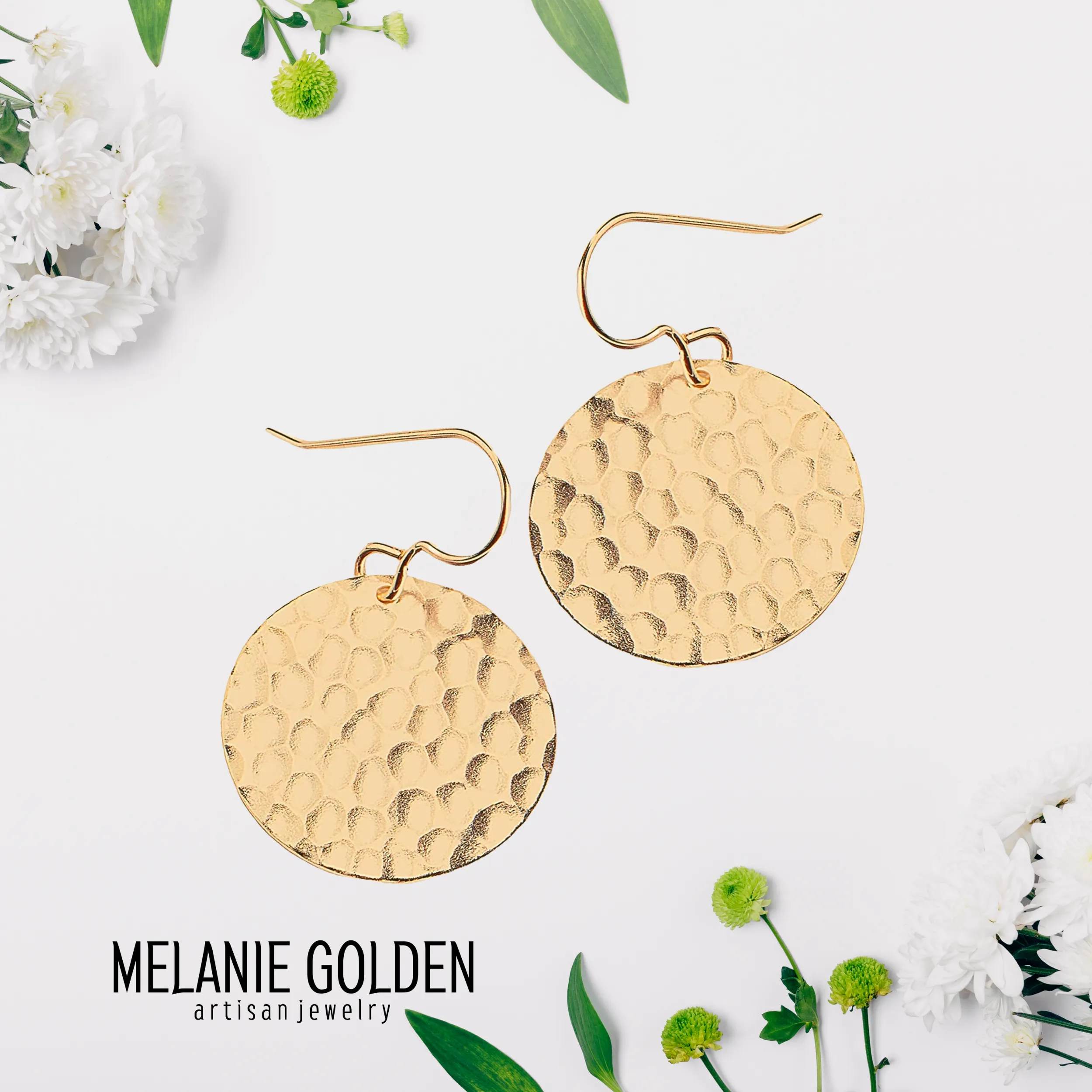 Gold Hammered Disc Dangle Earrings