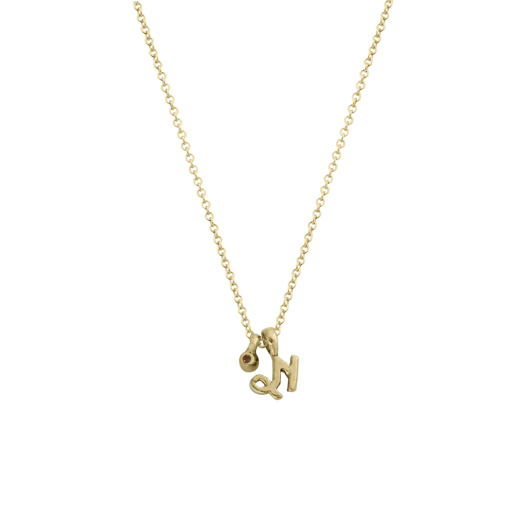 Gold Mini Capricorn Horoscope & Rose Quartz Birthstone Necklace