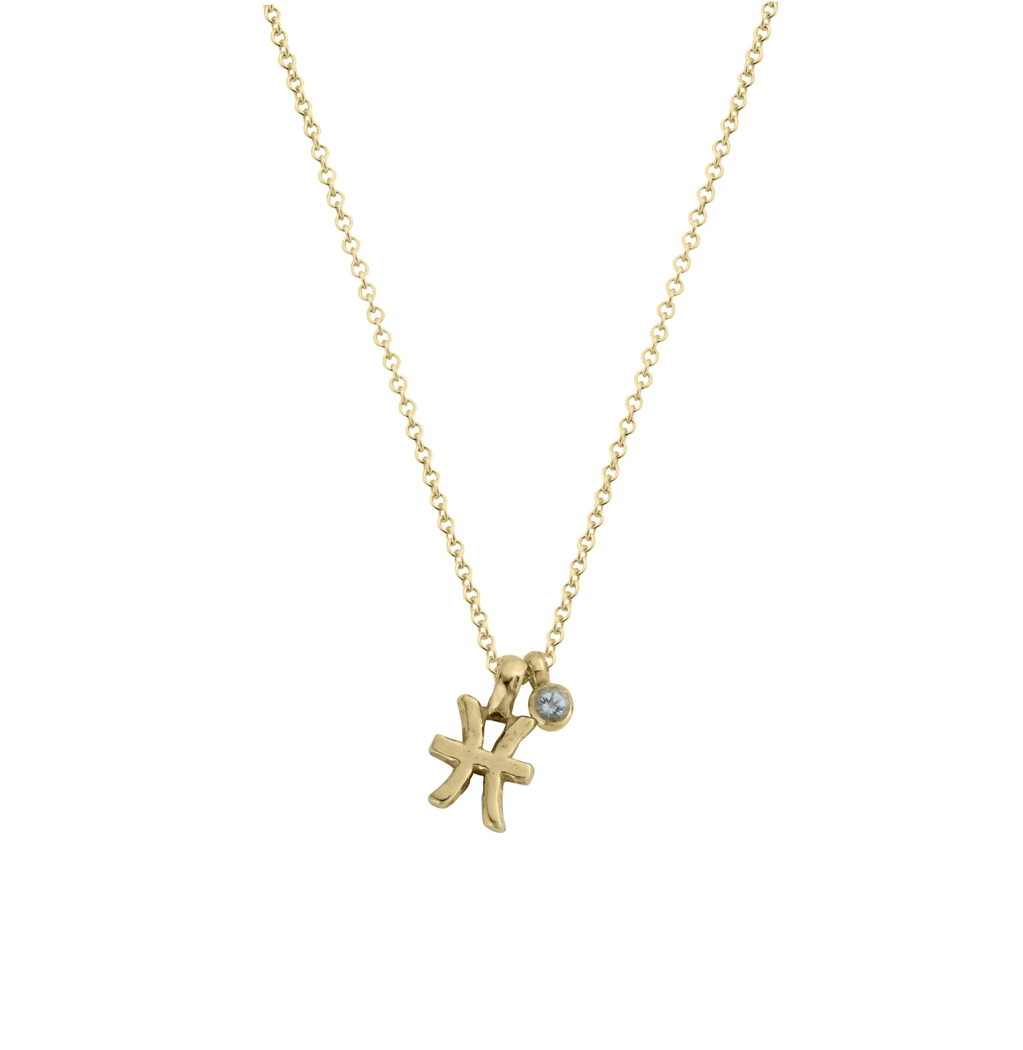 Gold Mini Pisces Horoscope & Aquamarine Birthstone Necklace