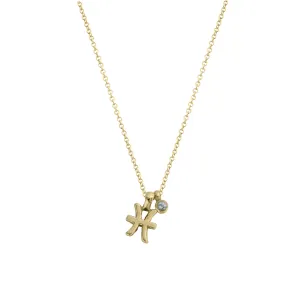 Gold Mini Pisces Horoscope & Aquamarine Birthstone Necklace