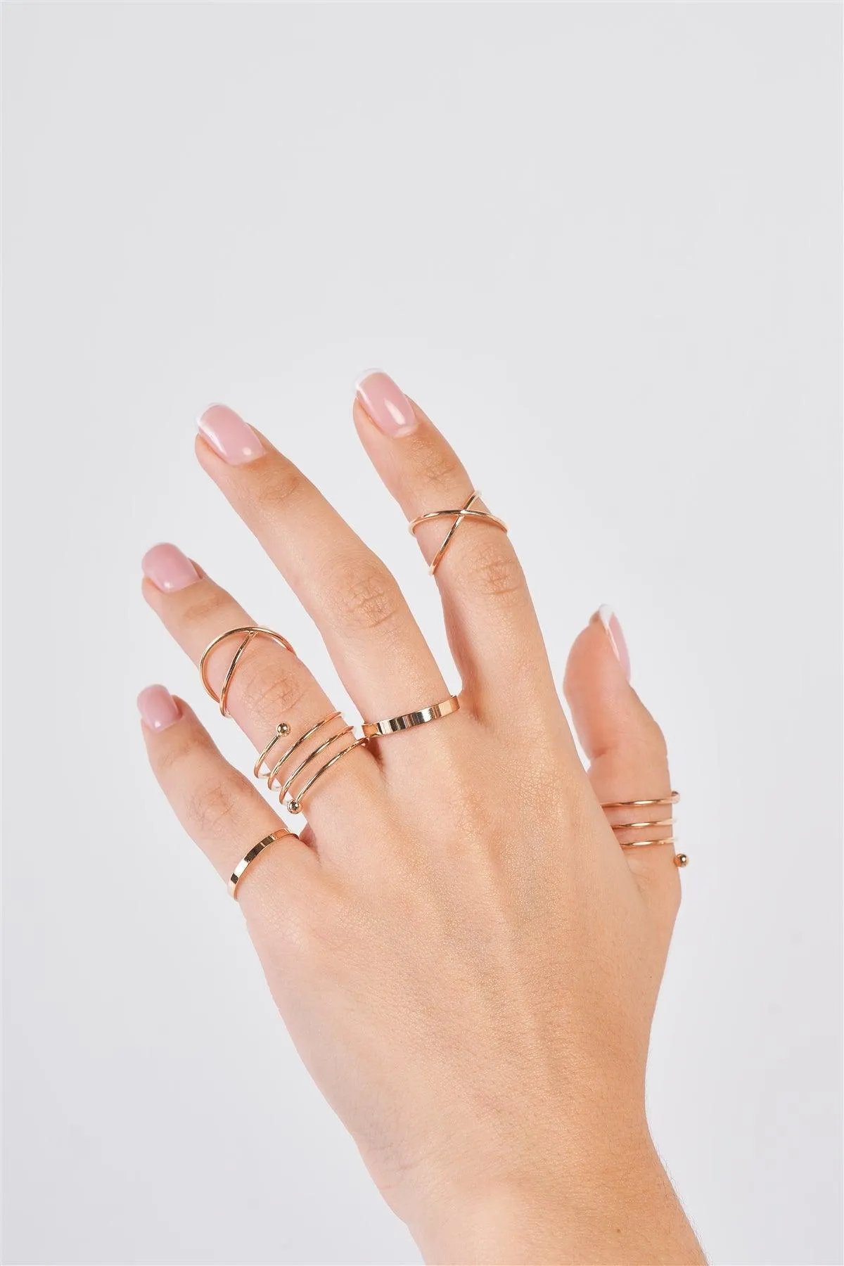 Gold Minimalistic Cross Decor Ring Set of 6 Rings