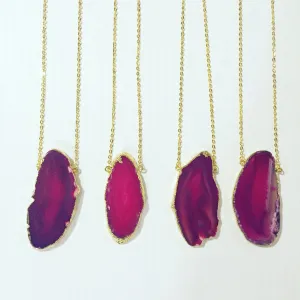 Gold Plated Agate Slice Necklace in Hot Pink | Gift Box