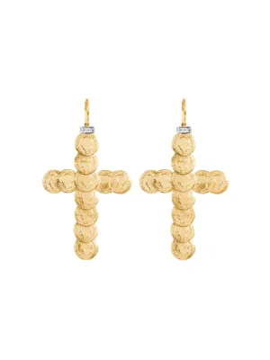 Gold Saint Liberus Cross Earrings