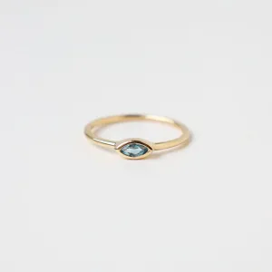 Gold Vermeil Bezel Set Marquis Blue Topaz Ring