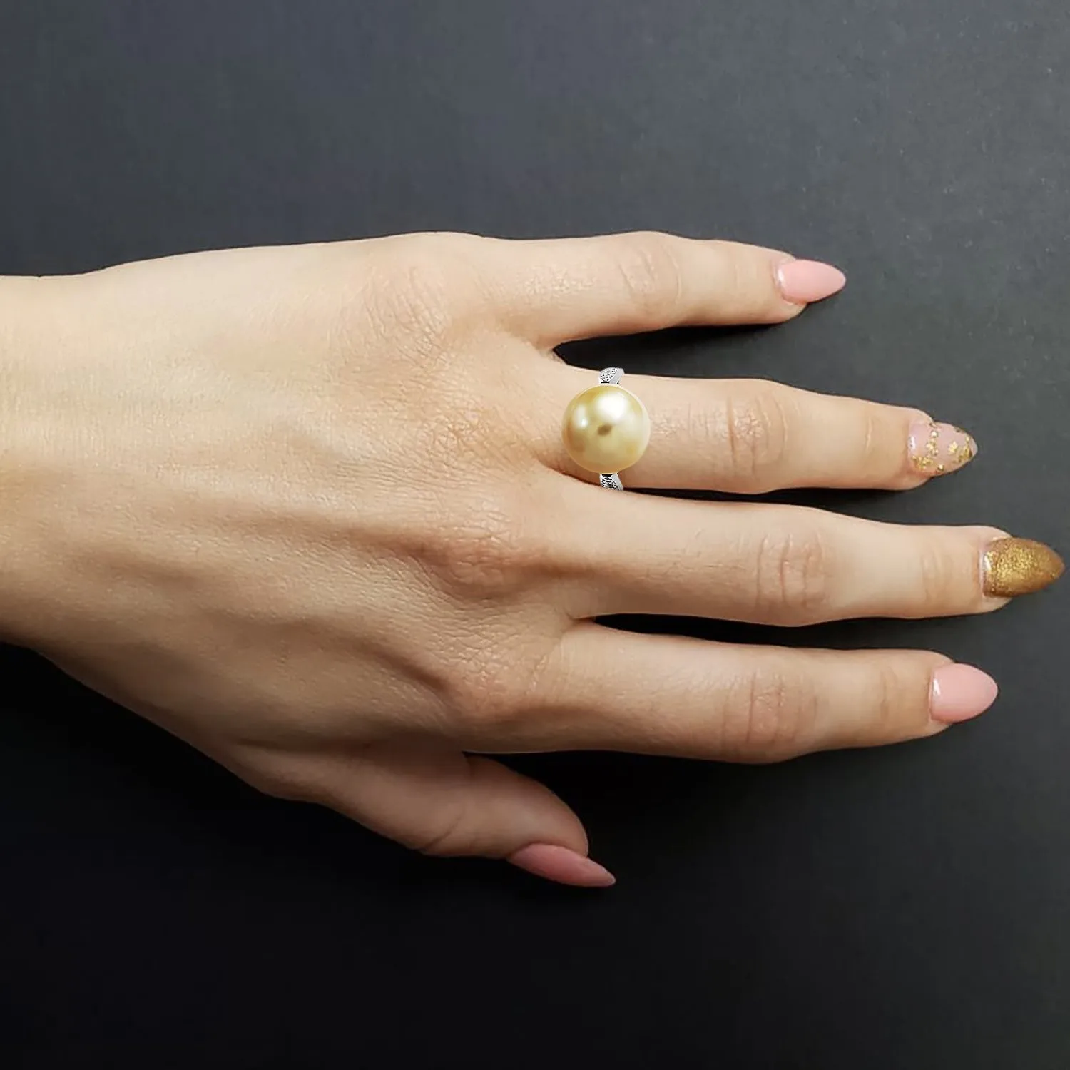 Golden Pearl and Diamond Ring