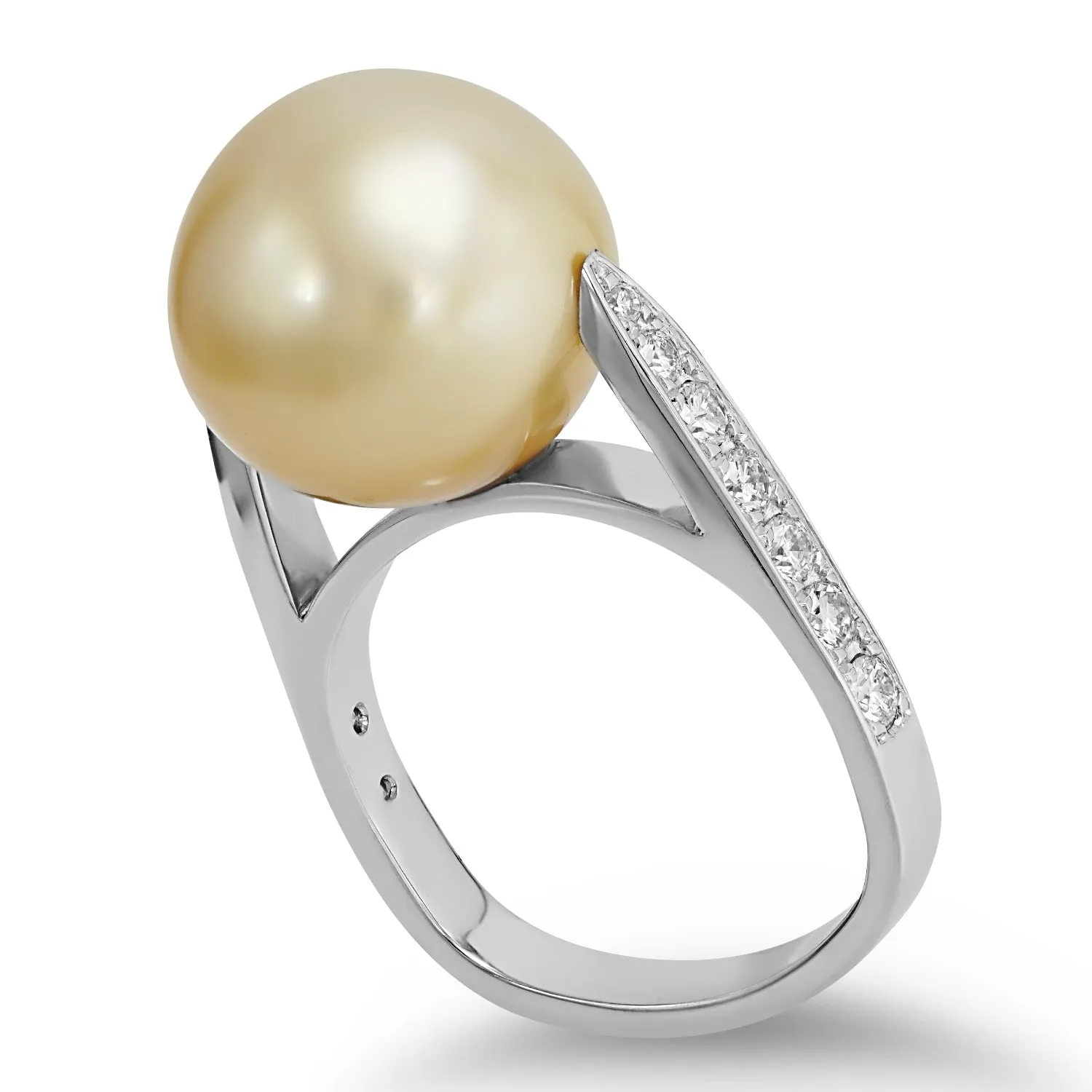 Golden Pearl and Diamond Ring