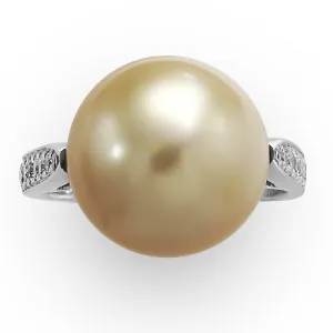 Golden Pearl and Diamond Ring