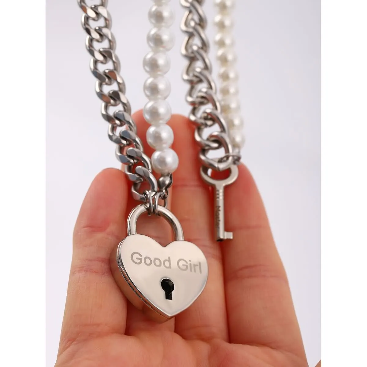 Good Girl and Master Heart Lock Key Pendant Necklaces