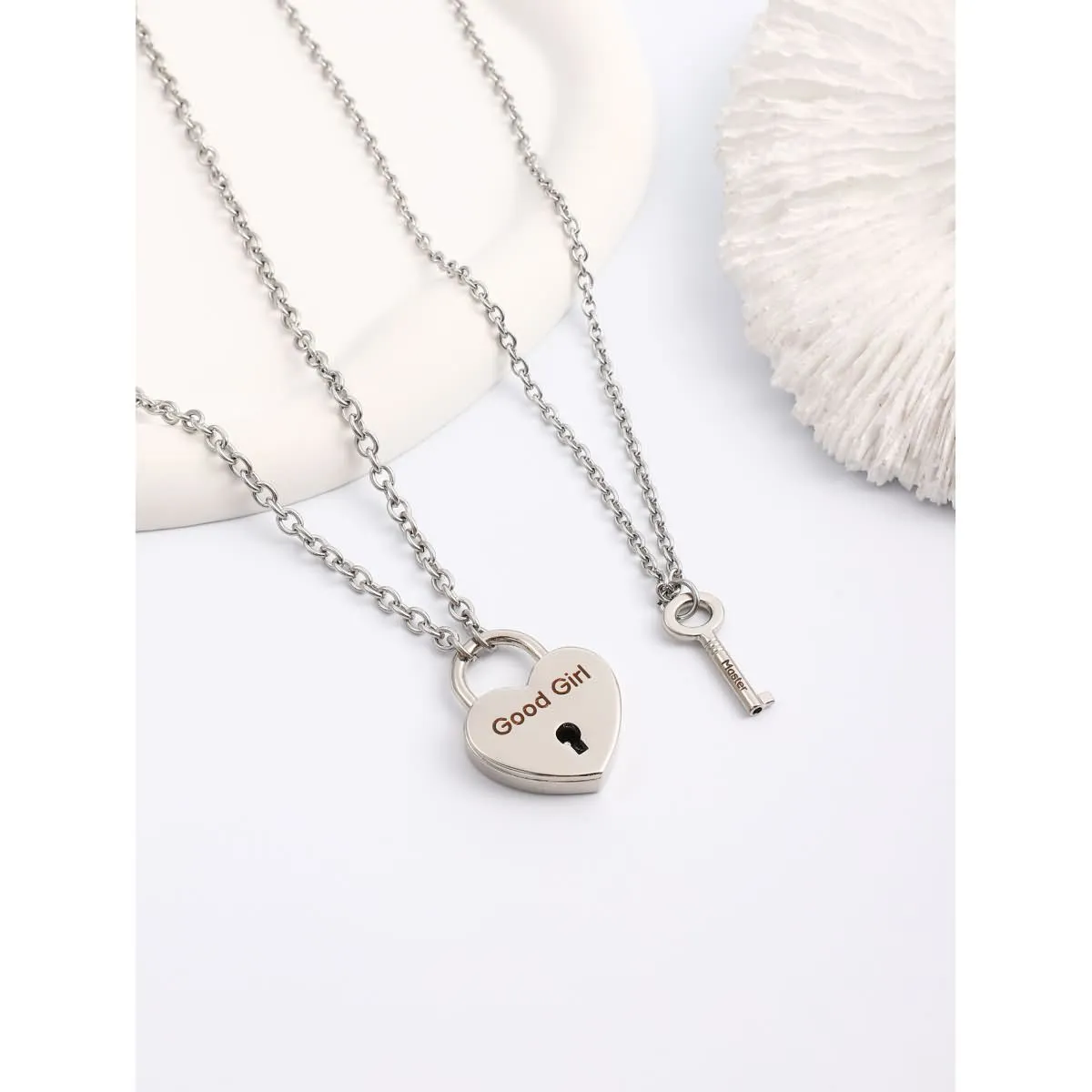 Good Girl and Master Heart Lock Key Pendant Necklaces