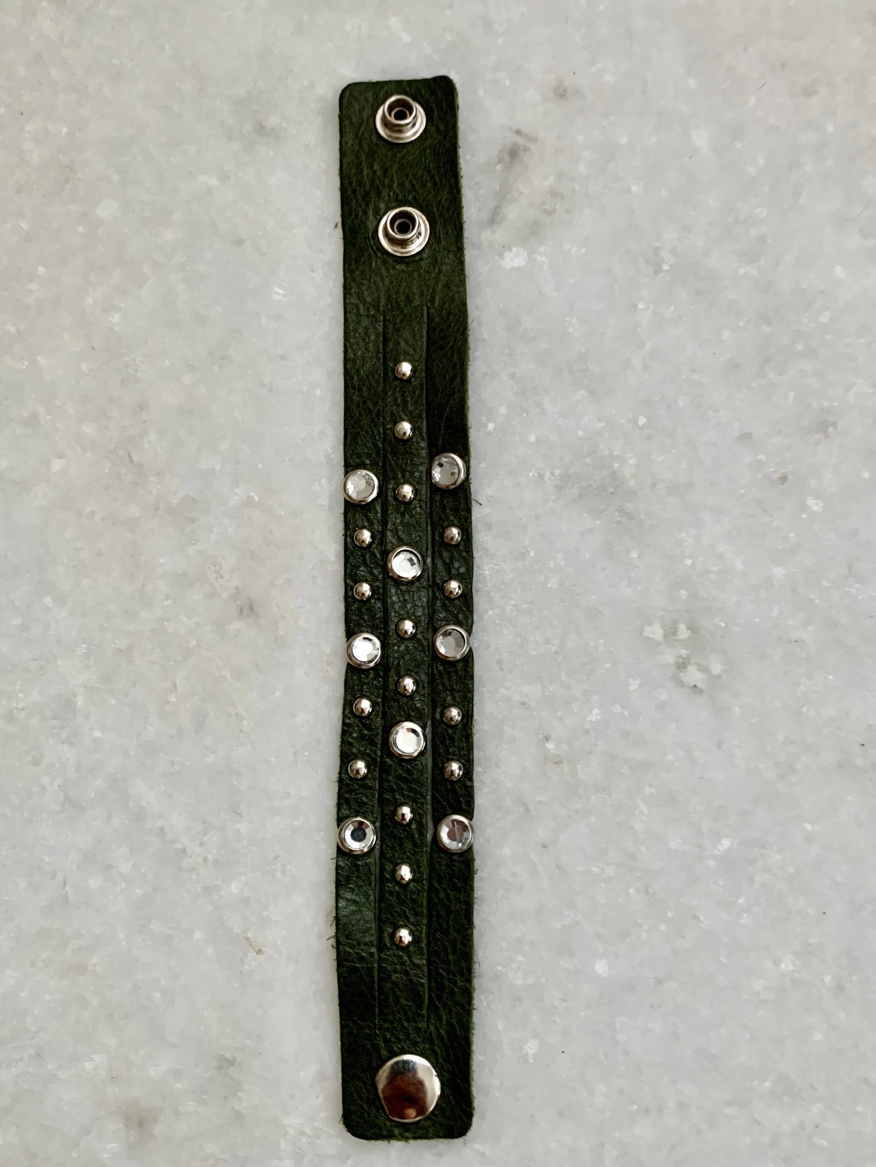 Green Cz Studded Leather Bracelet