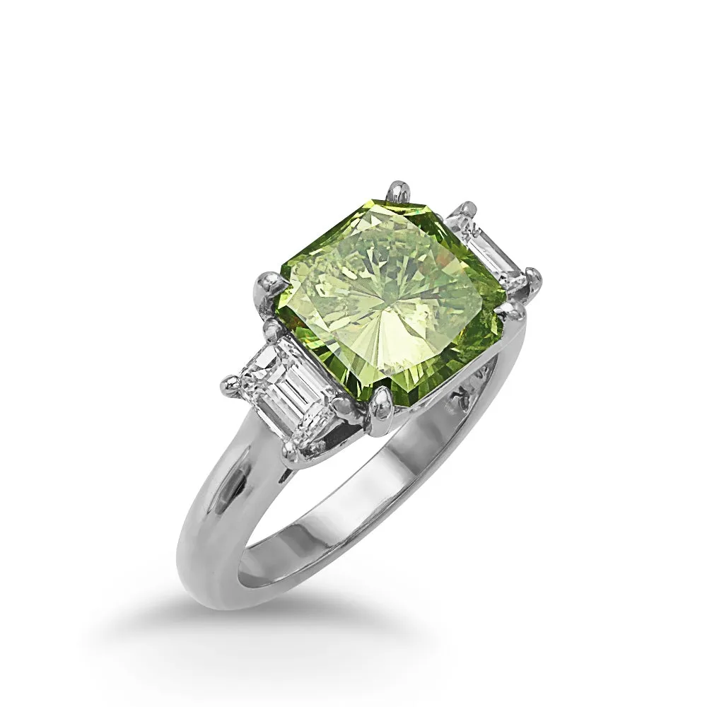 Green Diamond Platinum Ring