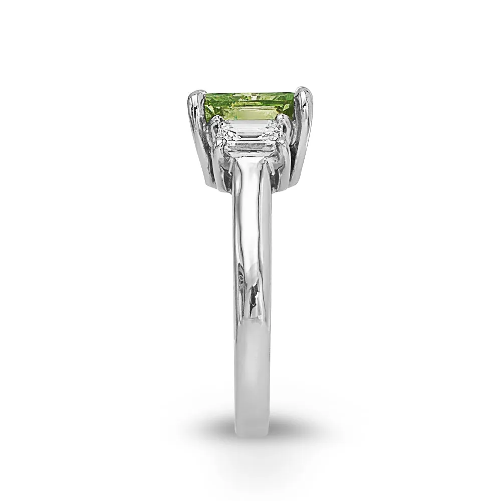 Green Diamond Platinum Ring