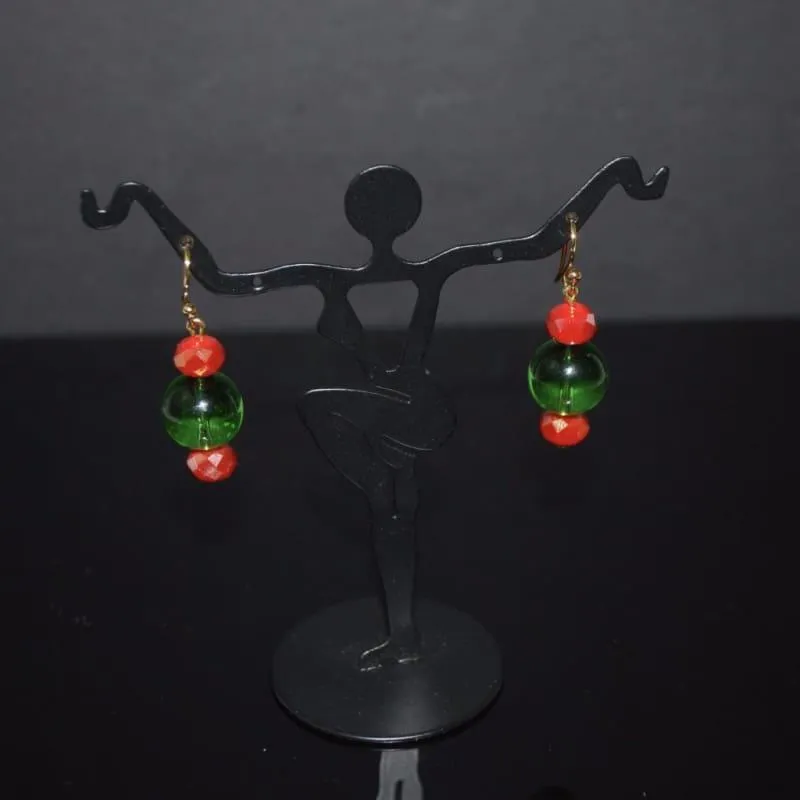 Green Quartz Red Crystal Dangle Earrings