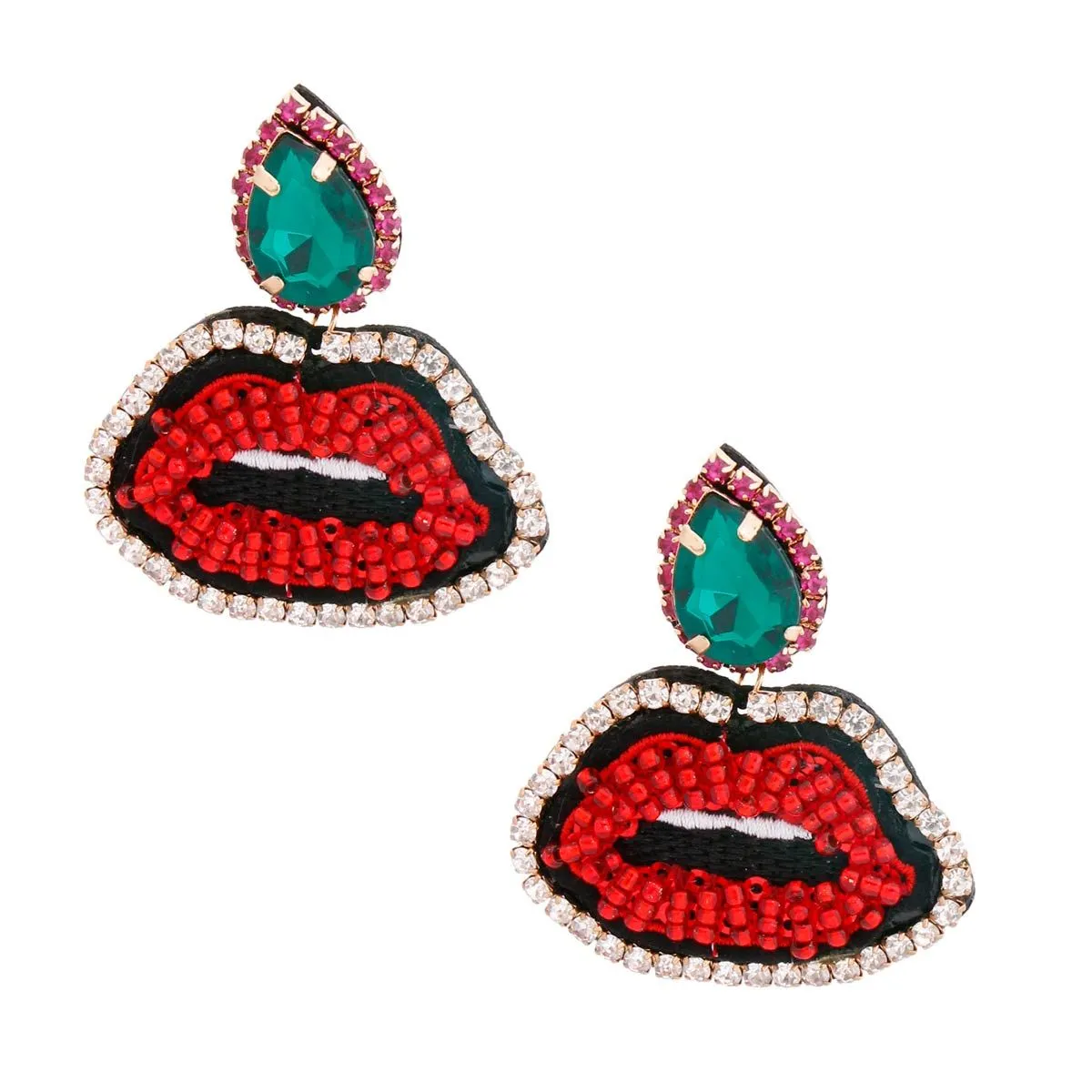 Green Teardrop Lips Earrings