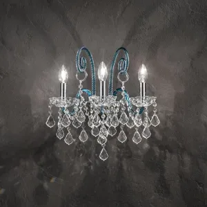 Hand-Blown Antique Small Venetian Wall Lamp Chandelier With Three Shades And Murano Glass