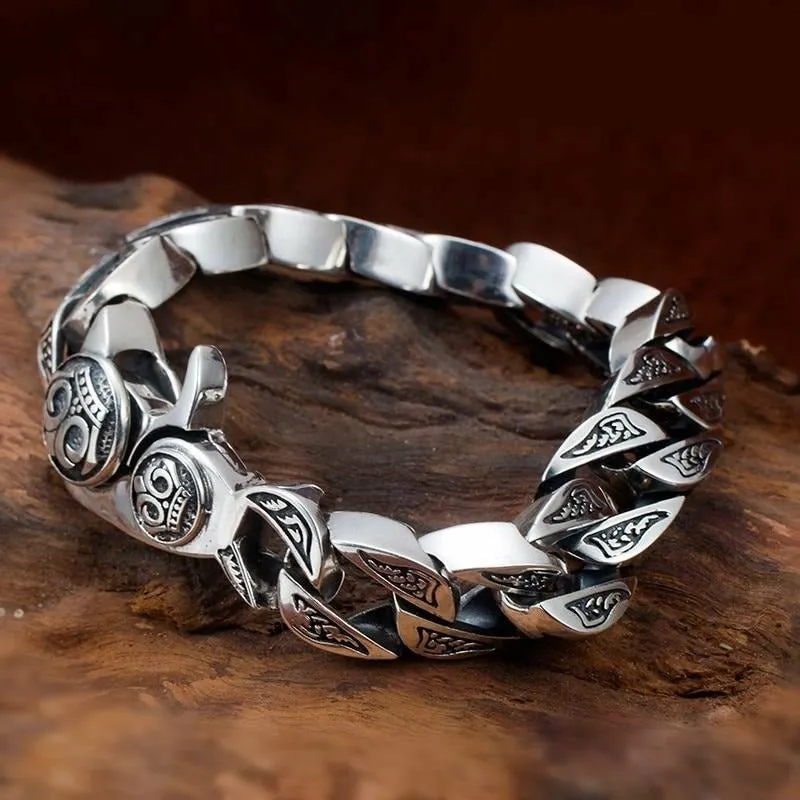 Handmade Crowned Thai Silver Link Bracelet