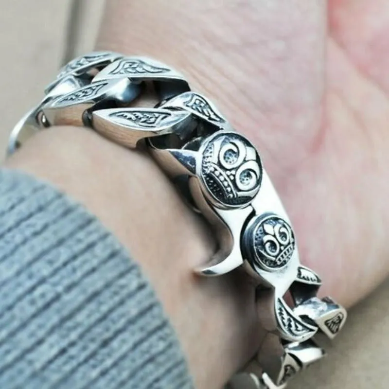 Handmade Crowned Thai Silver Link Bracelet