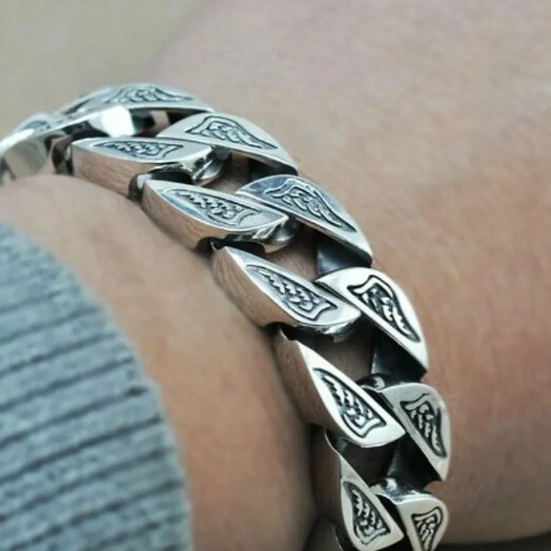 Handmade Crowned Thai Silver Link Bracelet