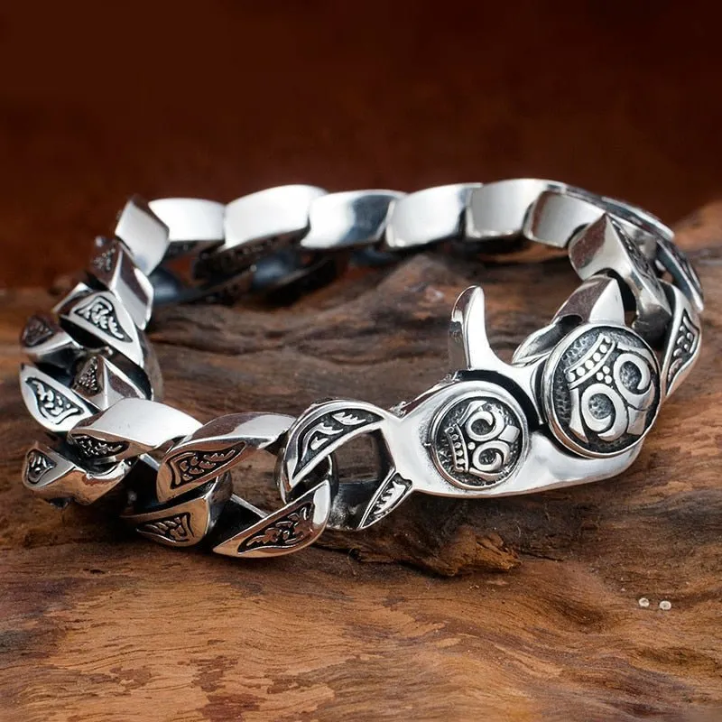 Handmade Crowned Thai Silver Link Bracelet