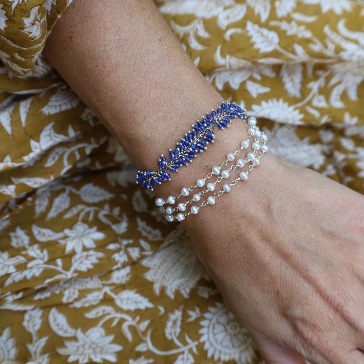 Handmade Multi Bead Chain of White Pearls Bracelet