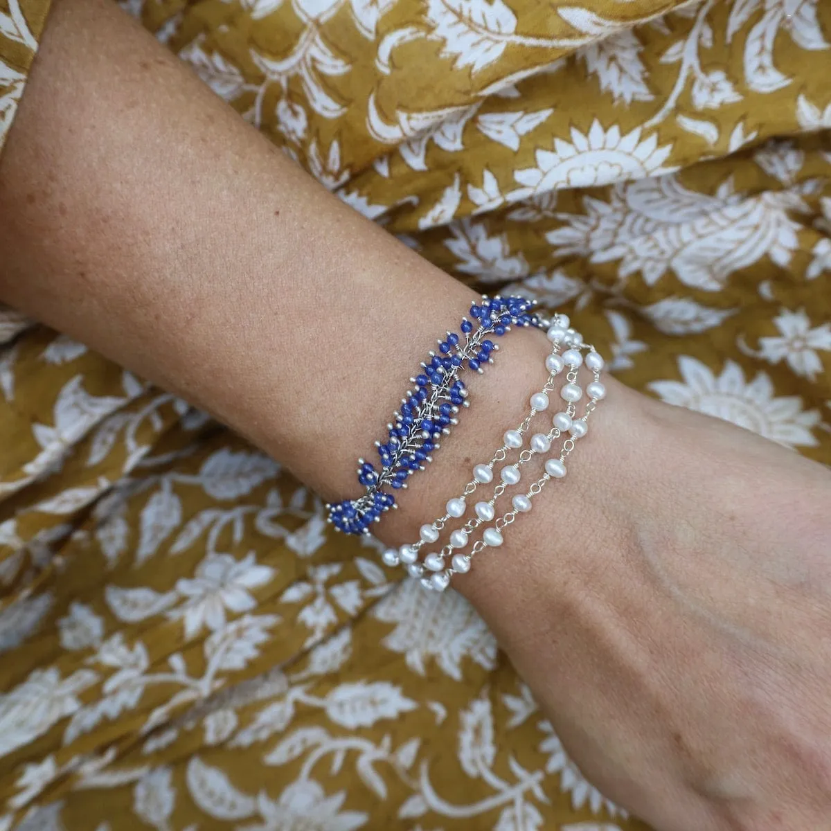 Handmade Multi Bead Chain of White Pearls Bracelet